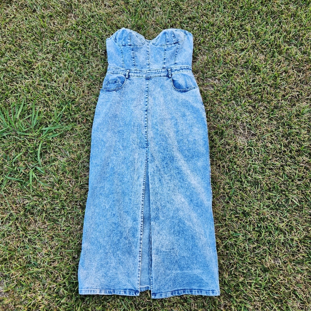 Lucky & Blessed Blue Denim Midi Dress